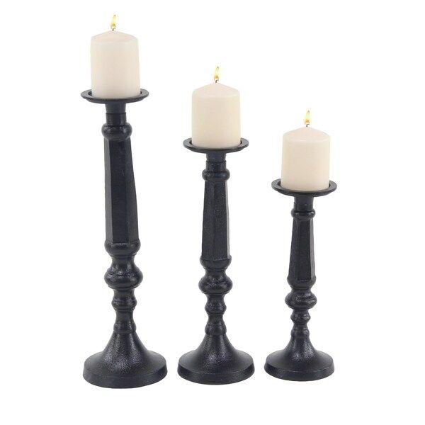 Set of 3 Traditional 12, 15 and 18 Inch Black Iron Candle Holders | Bed Bath & Beyond
