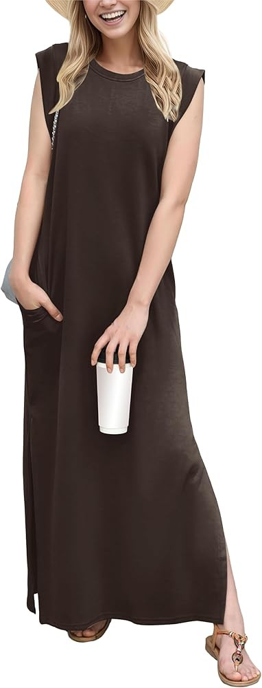 GRECERELLE 2026 Women Year-Round Casual Round Neck Loose Split Wrinkle-Free Long Maxi Vacation Dr... | Amazon (US)