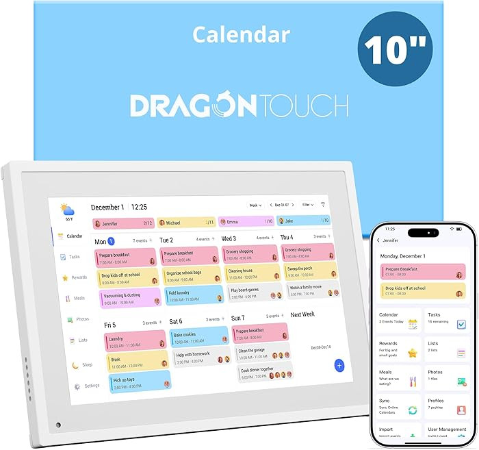 Dragon Touch 10.1 inch Digital Calendar Chore Chart – Interactive Touchscreen, Smart Family Pla... | Amazon (US)