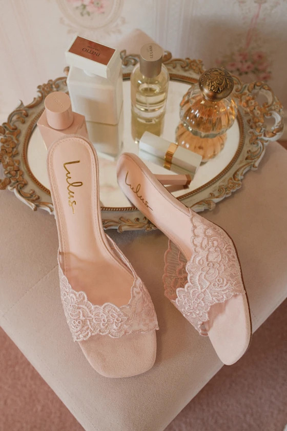 Chanel Blush Lace Kitten Heel Slide Sandals | Lulus