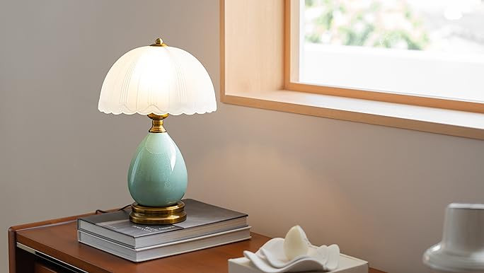 Vintage Table Lamp for Bedroom Room,16" Modern Ceramic Bedside Lamp,Retro Stone Lamps for Living ... | Amazon (US)