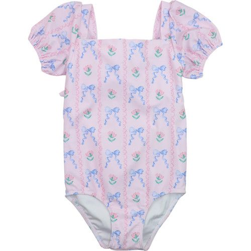 Pink And Blue Flower And Bow Lycra Swimsuit | Cecil and Lou