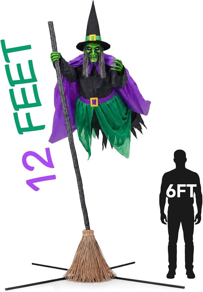 Halloween Decorations Outdoor - 12 Ft Animated Hovering Witch Animatronics | Amazon (US)