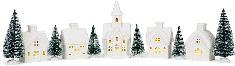 Village with Barn White 10 inch Porcelain Holiday Tea Light Figurines Set of 11 | Amazon (CA)