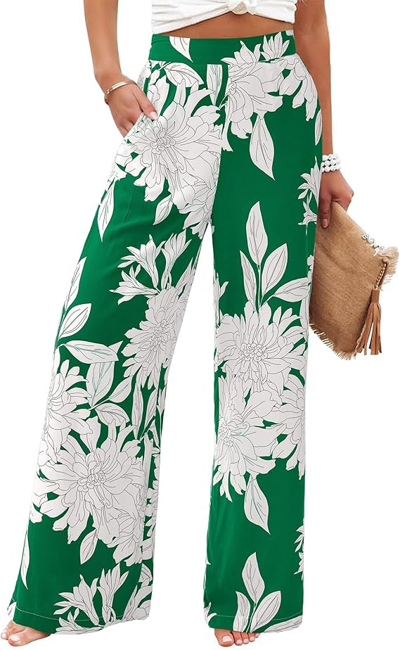 BTFBM Womens Pants 2026 Pockets Boho Printed Elastic Waist Wide Leg Palazzo Pants for Women Work ... | Amazon (US)