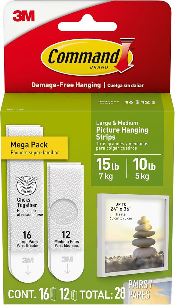 Command Medium and Large Picture Hanging Strips, Damage Free Hanging Picture Hangers, No Tools Wa... | Amazon (US)
