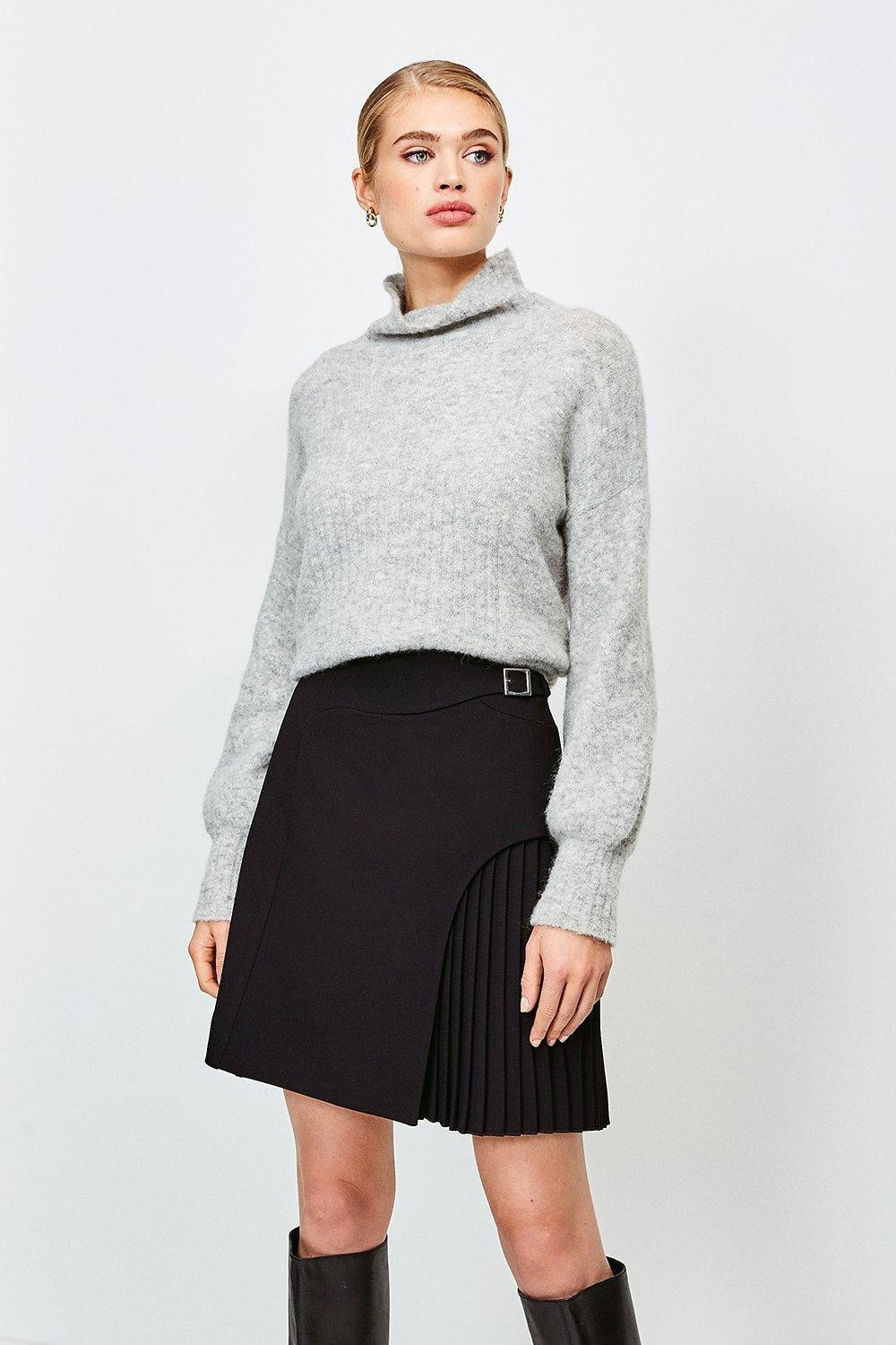 Buckle Detail Pleated Mini Skirt | Karen Millen UK & IE