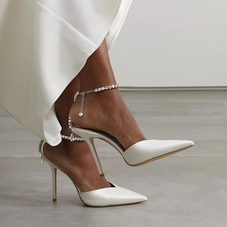 LauraVicci Women's Heeled Sandals Crystal Chain Ankle Straps Rhinestones Buckle High Heels Stiletto  | Amazon (US)