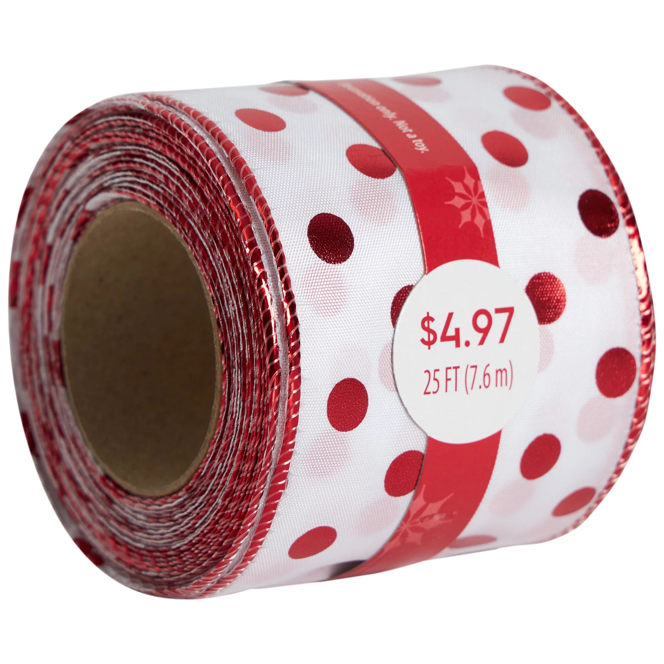 White with Red Polka Dots Christmas Ribbon, 3.25" x 25', by Holiday Time | Walmart (US)