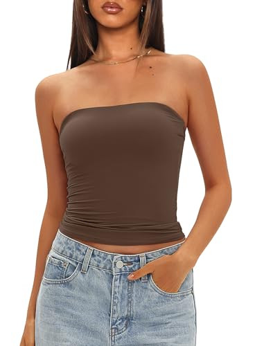 Darong Womens Padded Tube Tops Bulit in Bra Strapless Crop Tops Bandeau Double Lined Basic Going ... | Amazon (US)