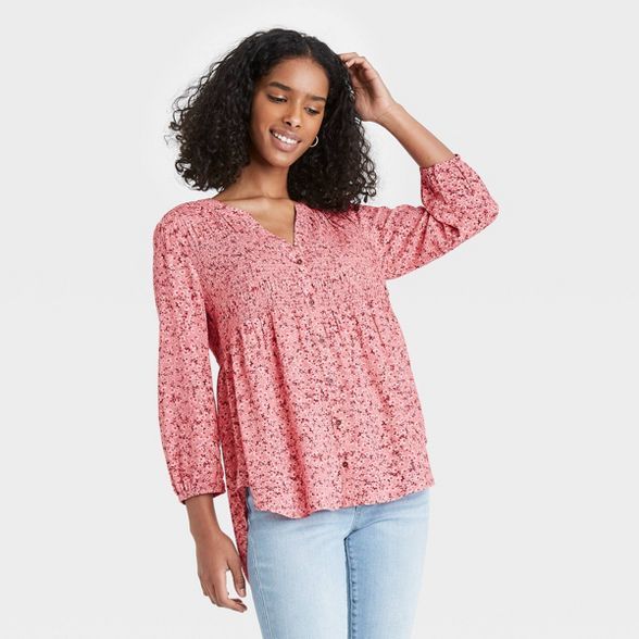 Women's Paisley Print Long Sleeve Smocked Button-Down Top - Knox Rose™ | Target