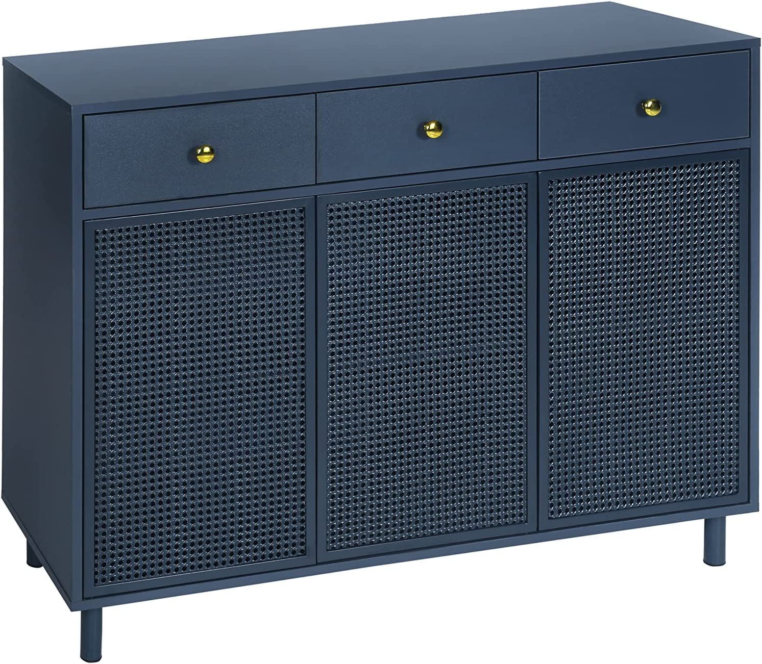 QEIUZON Buffet Sideboard Cabinet, Metal Rattan Storage Kitchen Cabinet with 3 Doors Adjustable Sh... | Amazon (US)