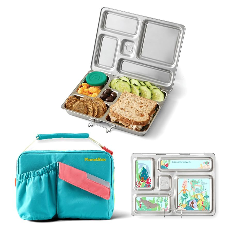 PlanetBox Rover Stainless Steel Bento Box Style Lunch Box Kit for Kids with 5 Compartments, Inclu... | Amazon (US)