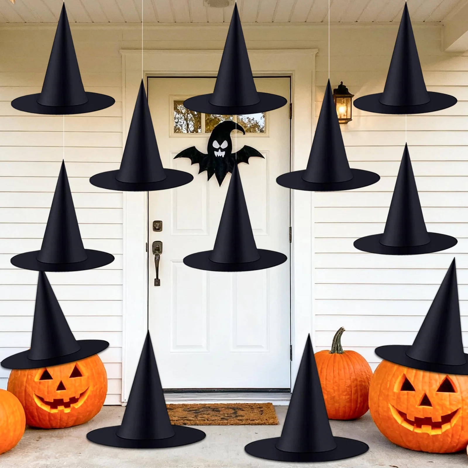 ZeeDix 12Pcs 15Inch Halloween Black Witch Hats Caps with 98 Feet Rope,Adults and Kids Hanging Party Decoration - Walmart.com | Walmart (US)