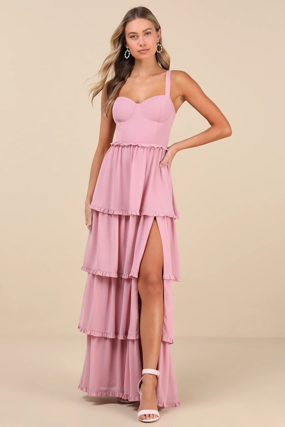 Sophisticated Occasion Pink Bustier Lace-Up Maxi Dress | Lulus