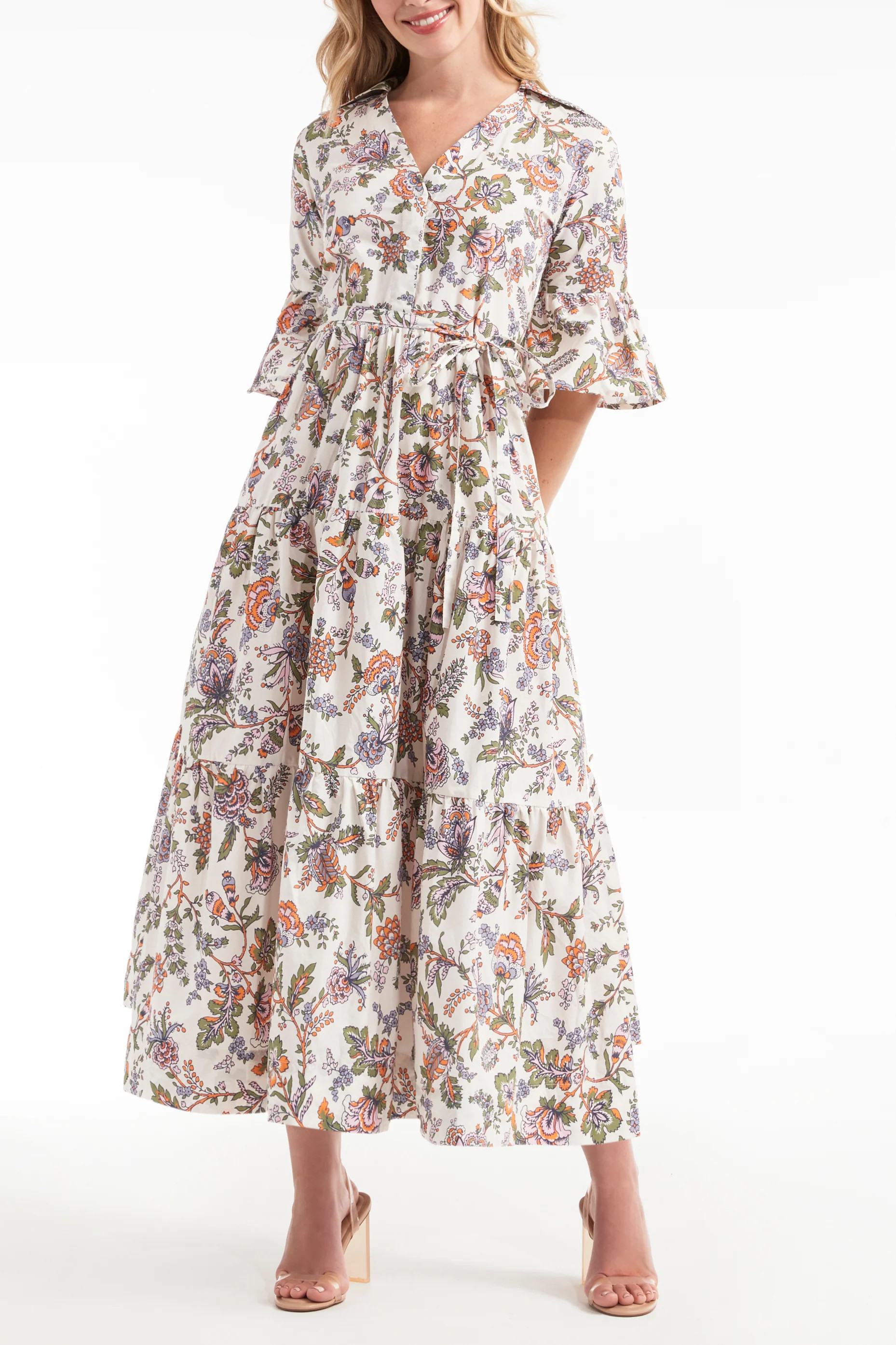Puff Sleeve Long Dress in Ethnic Floral | Hermoza