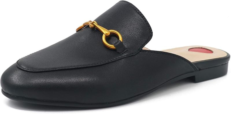 Mules for Women, Womens Leather Slip On Mule Flats Embroidery Loafers Backless Rabbit Hair Slippe... | Amazon (US)