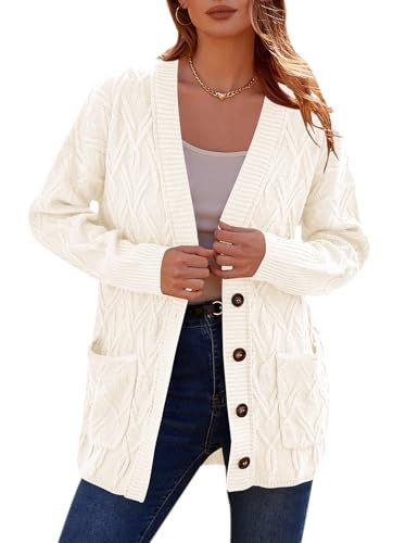 PRETTYGARDEN Womens Cardigan Sweaters for Women Chunky Knit Sweater Open Front Oversized Long Cardigans Outwear Coat(White, X-Large) | Amazon (US)