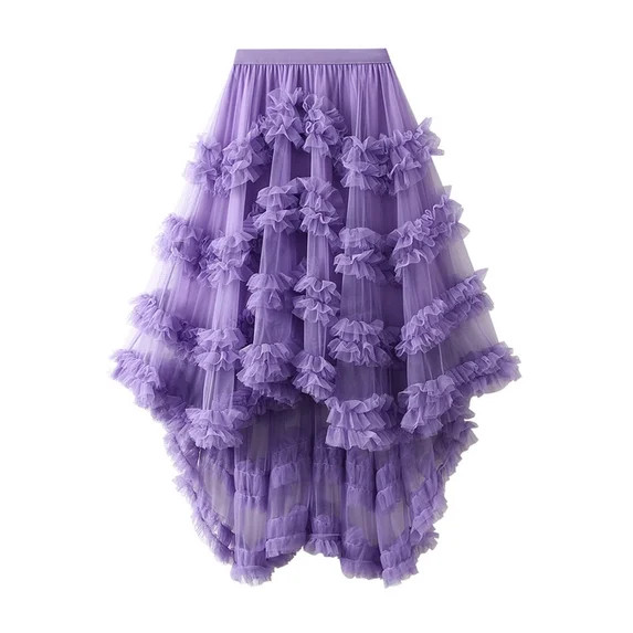 Npasoilc Gauze Skirts for Women Elastic High Waist Irregular Tiered Ruffle Hem A-Line Puffy Skirt... | Walmart (US)
