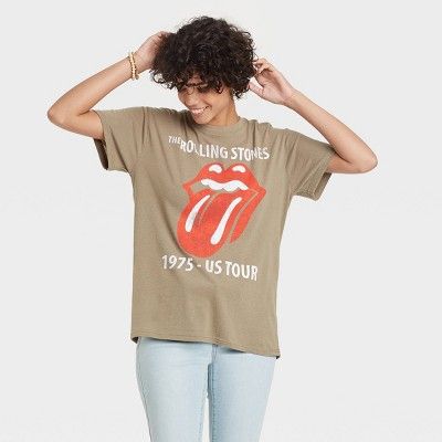 Women&#39;s The Rolling Stones Logo Short Sleeve Graphic T-Shirt - Green M | Target