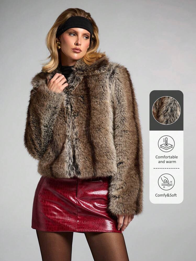 SHEIN BAE Women's Fluffy Collar Short Fashionable Winter Jacket Winter Vintage Fur Coat Fall Wome... | SHEIN