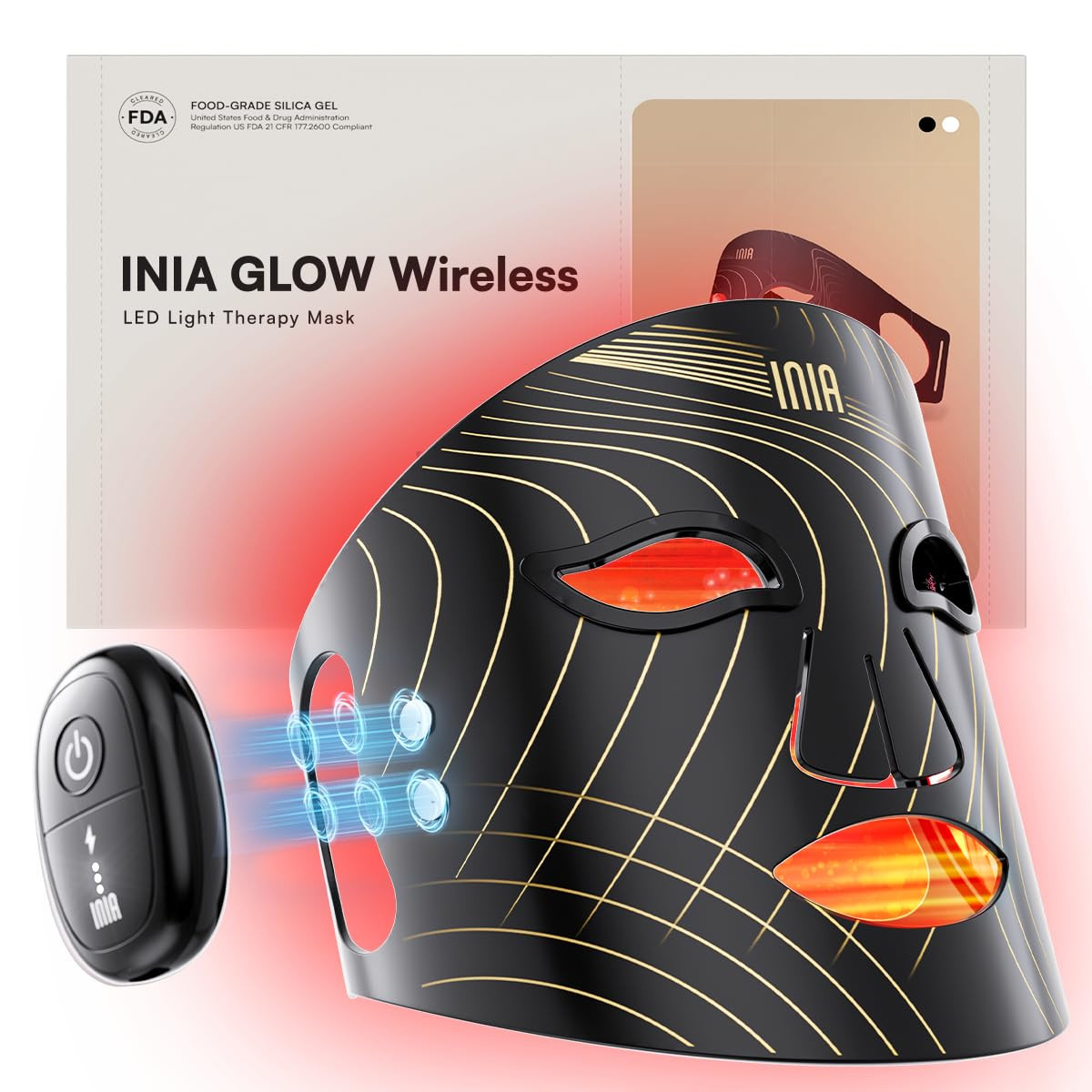 INIA Red Light Therapy Mask for Face, Glow Wireless LED Face Mask Light Therapy with Near-Infrare... | Amazon (US)
