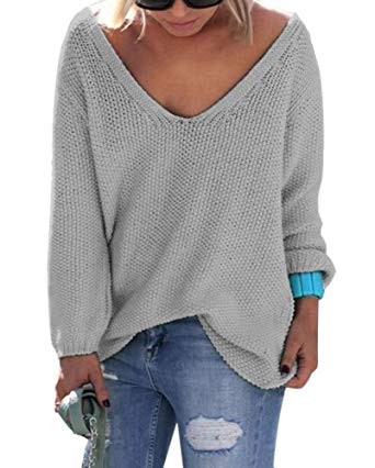Voguegirl Womens Casual V Neck Loose Knit Sweater Pullover Tops | Amazon (US)