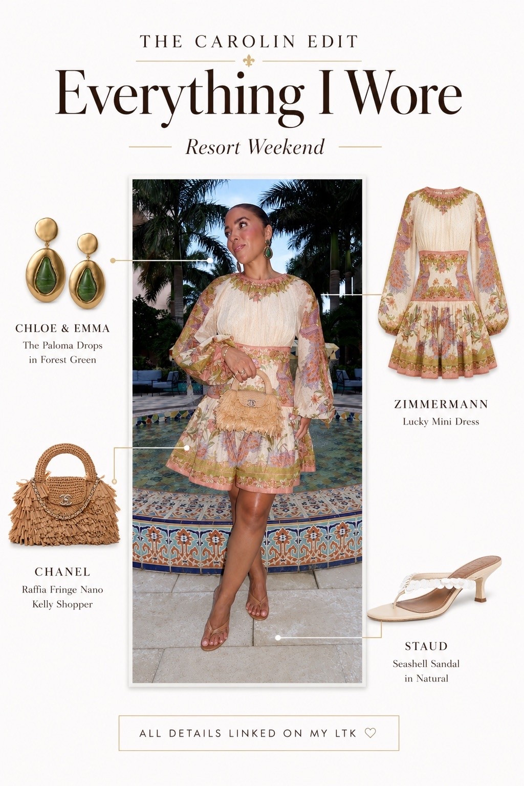 Everything I Wore 🤍

This Zimmermann dress is one of those forever pieces I’ll reach for every summer. The beautiful print, feminine silhouette, and effortless elegance make it perfect for everything from a beachside lunch to dinner by the water.

I finished the look with our new Paloma Drops from Chloe & Emma. They’re the perfect statement earring, elegant enough to elevate any outfit while still feeling timeless and easy to wear.

I’ve linked everything else I’m wearing here in my LTK. You can shop the Paloma Drops through @shopchloeandemma. ✨🤍

#LTKOver40 #LTKTravel