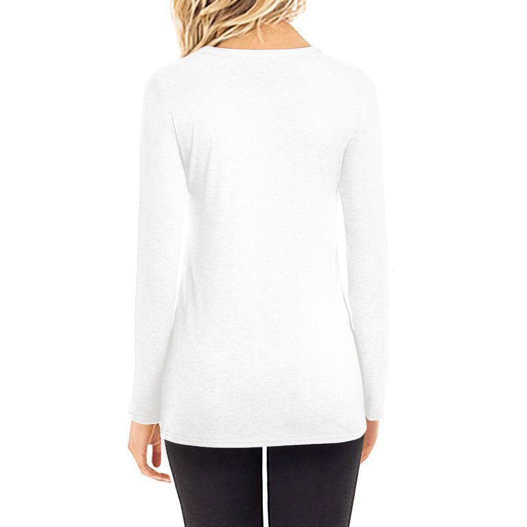 Amoretu Women T Shirt Long Sleeve Crew Neck Tee Tops(White M) | Walmart (US)
