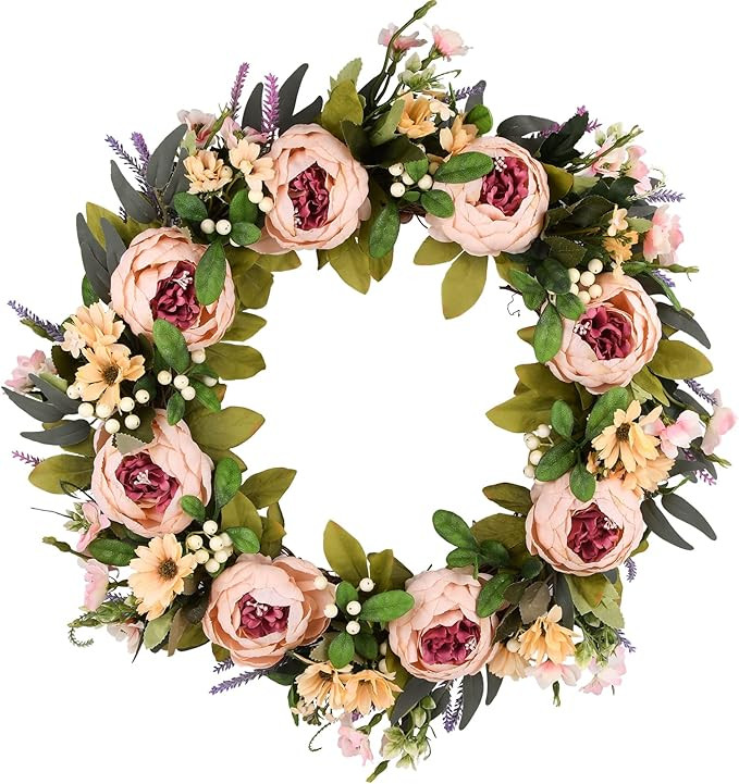 24 Inch Front Door Wreath,Peony Spring Summer Wreath for Front Door for Outdoor Indoor Wall and W... | Amazon (US)