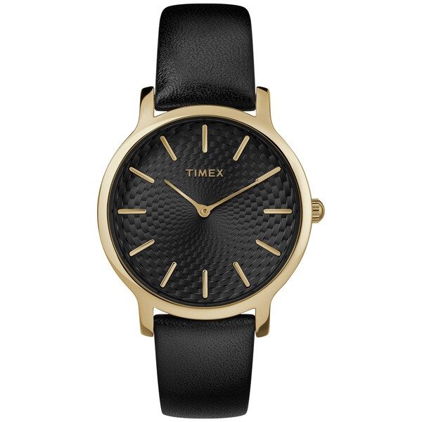Timex Women's TW2R36400 Metropolitan Skyline Black/Gold-Tone Leather Strap Watch - black | Bed Bath & Beyond