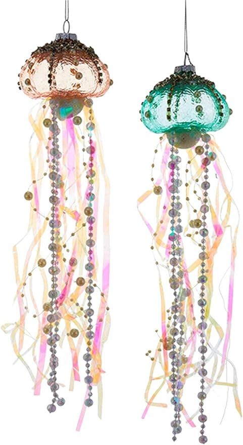 Coastal Beaded Jellyfish Glass and Ribbons Christmas Holiday Ornaments Set of 2 | Amazon (US)