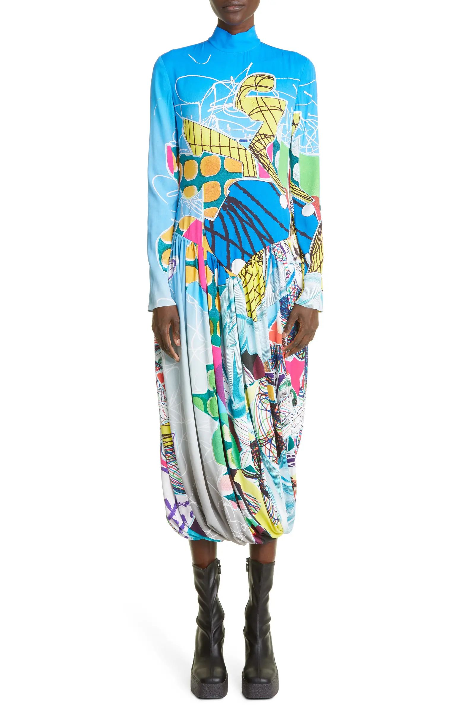 Stella McCartney x Frank Stella Sweetheart Long Sleeve Mock Neck Midi Dress | Nordstrom | Nordstrom