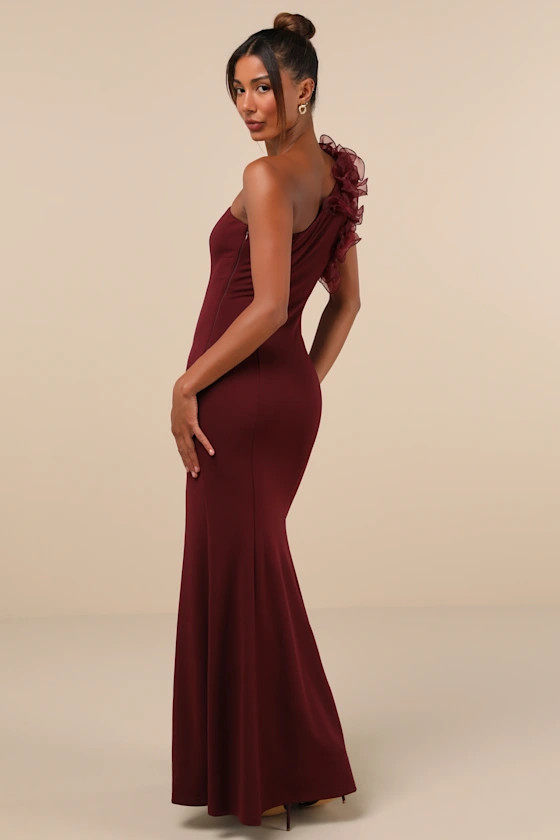 Stunning Significance Plum One-Shoulder 3D Ruffled Maxi Dress | Lulus