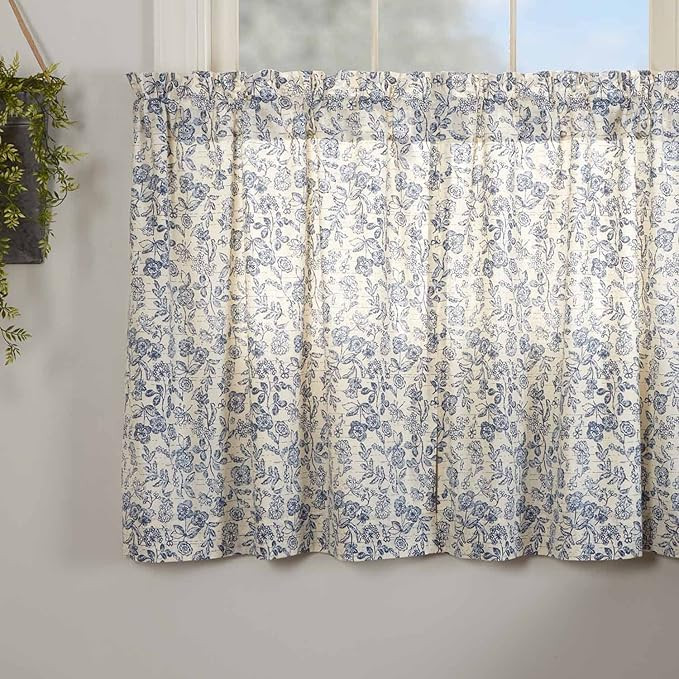 Piper Classics Doylestown Blue Floral Tier Curtains, Set of 2, 36" Long, Blue & Cream Flower Prin... | Amazon (US)