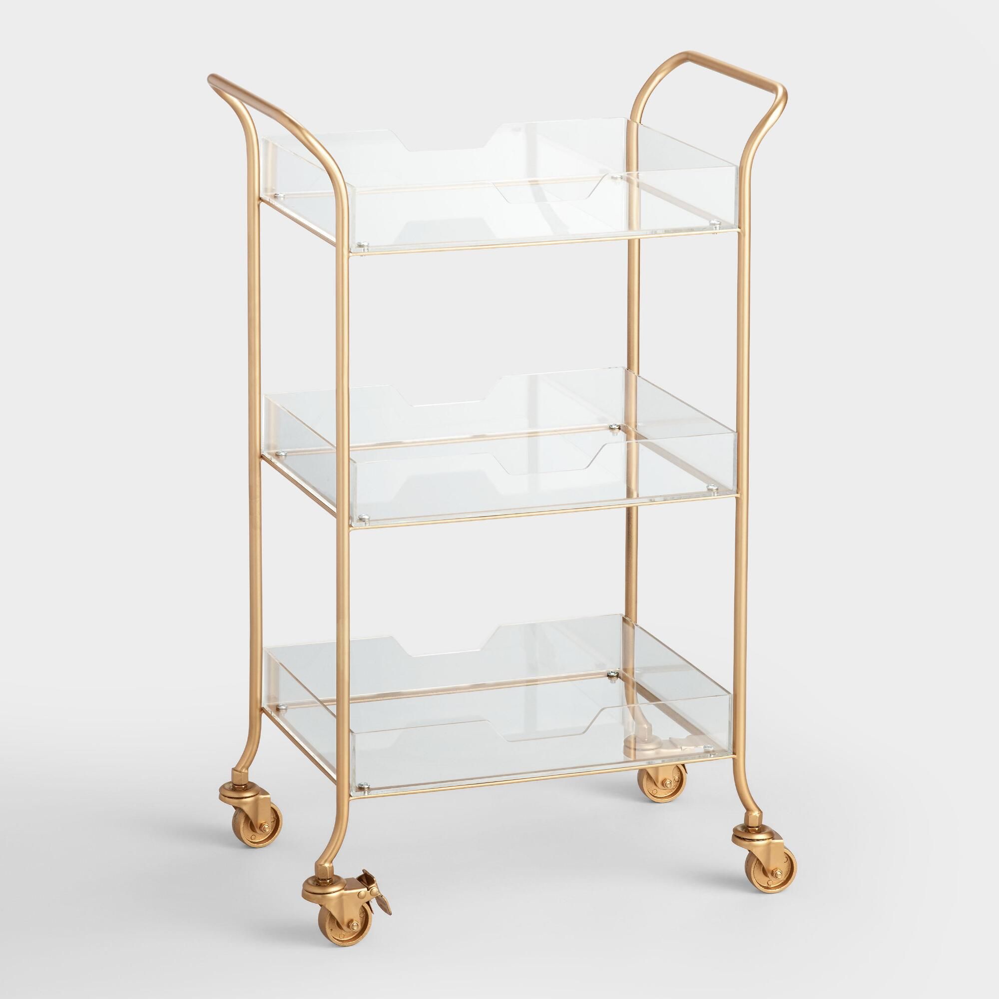 Gold Metal and Clear Acrylic Emerson Rolling Cart by World Market | World Market