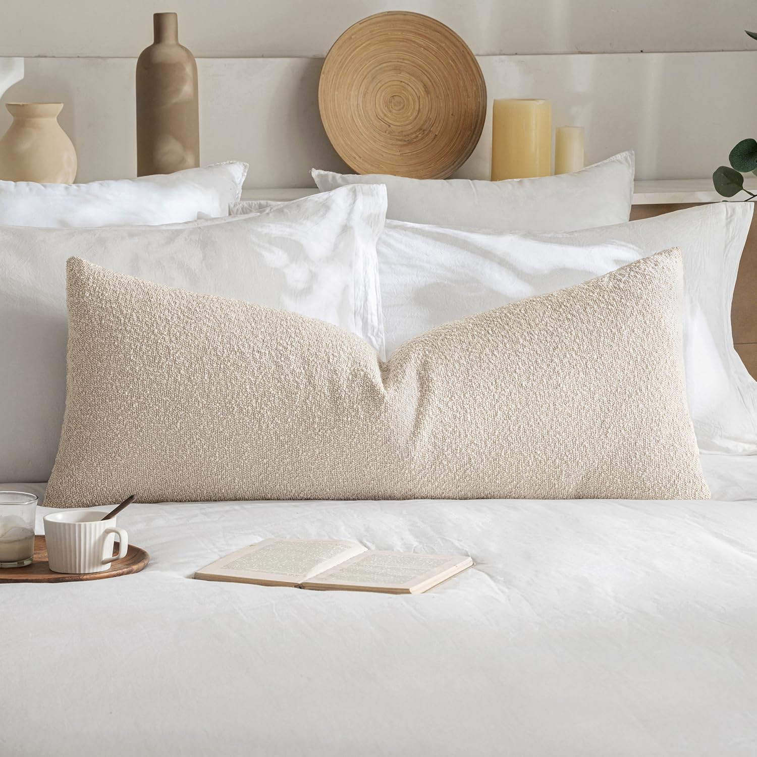 MIULEE Textured Boucle Throw Pillow Cover Beige Accent Solid Lumbar Pillow Case Decorative Soft P... | Amazon (US)