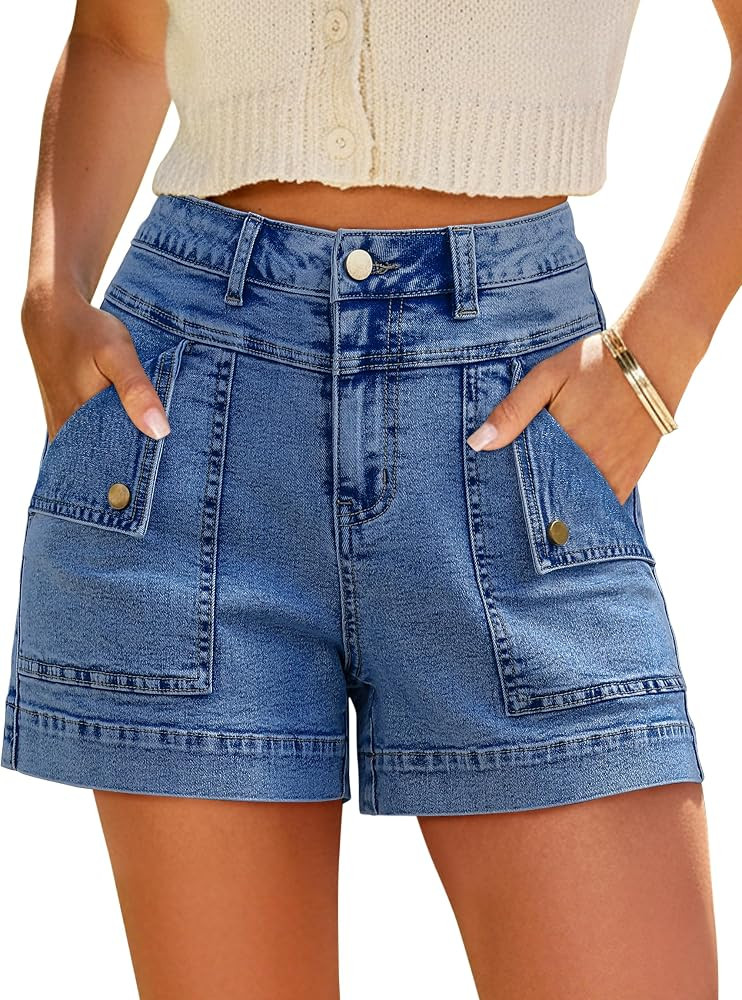 Eddoyee Jean Cargo Shorts for Women Denim Y2k High Waist Stretchy Shorts Wide Leg Casual Shorts w... | Amazon (US)