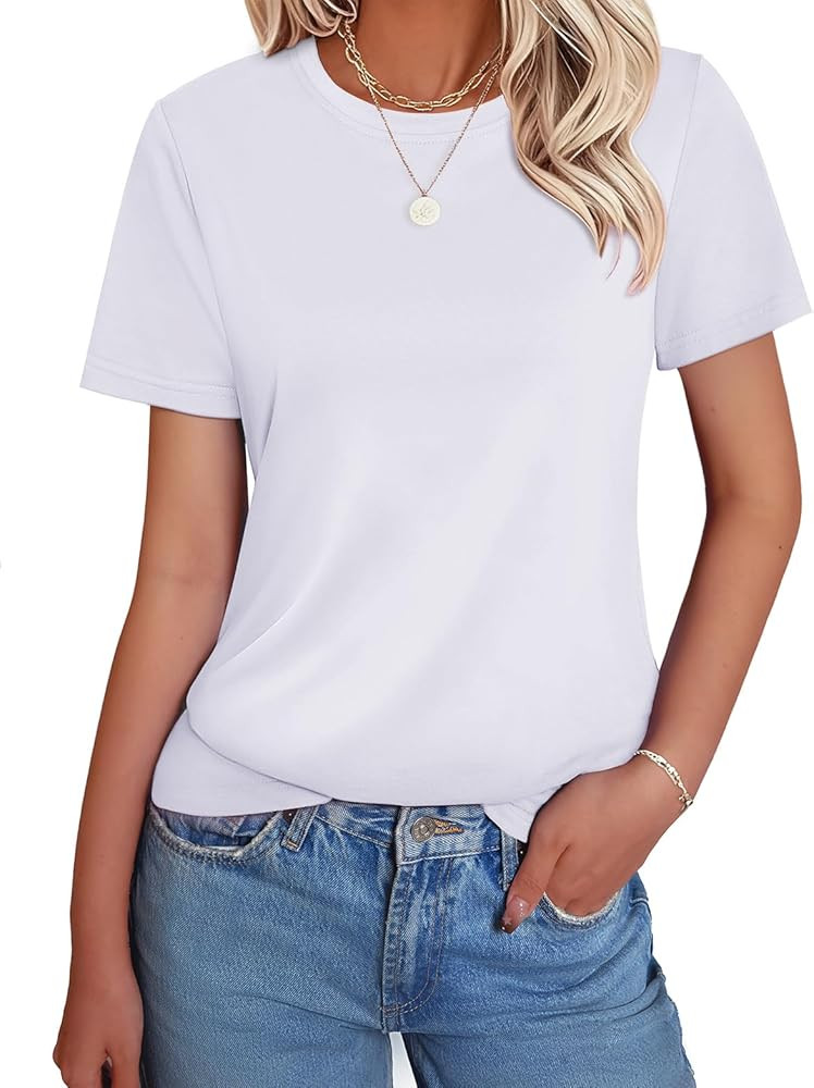 Womens Short Sleeve Cotton Shirts Crewneck Summer Tops Casual Cute Basic Tee Tshirt Spring Clothe... | Amazon (US)