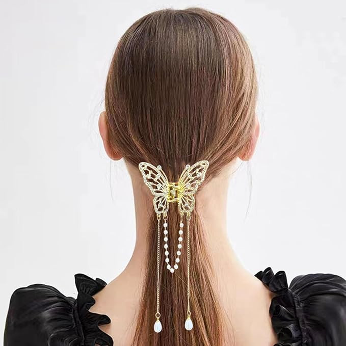 3 Pieces Butterfly Hair Claw Clip Butterfly Tassel Hair Clips Rhinestone Hair Claw Metal Hair Cli... | Amazon (US)