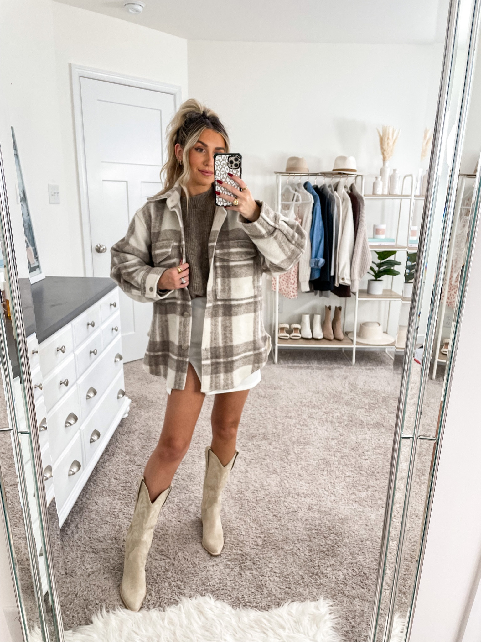 H&M shacket: xs
H&M sweater: small
Amazon skirt: xs
Jeffrey Campbell Dagget boots: size 6

#LTKstyletip #LTKfindsunder100 

#LTKSeasonal