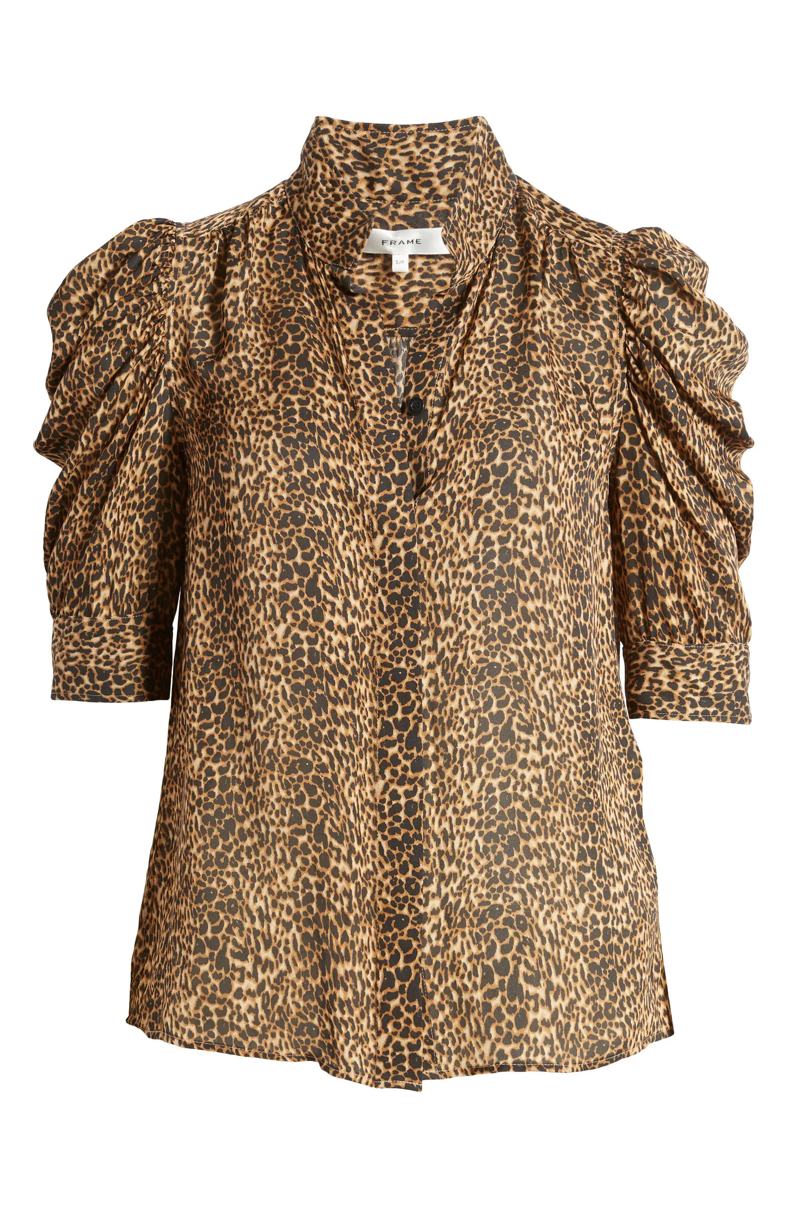FRAME Gillian Leopard Print Puff Sleeve Silk Top | Nordstrom | Nordstrom
