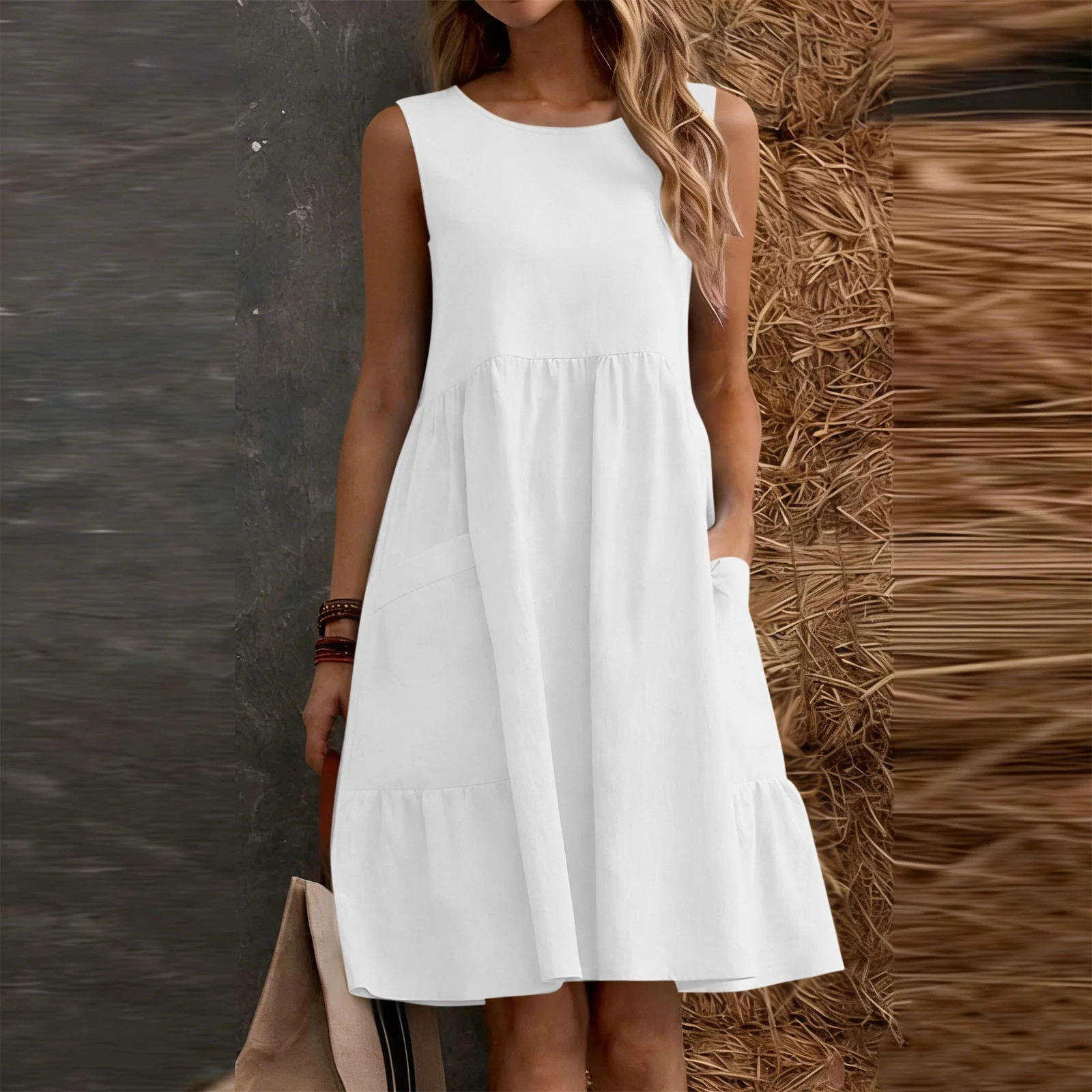 Shihyeh Linen Dresses for Women 2026 Summer Beach Sleeveless Flowy Loose Maxi Sundress Boat Neck ... | Walmart (US)