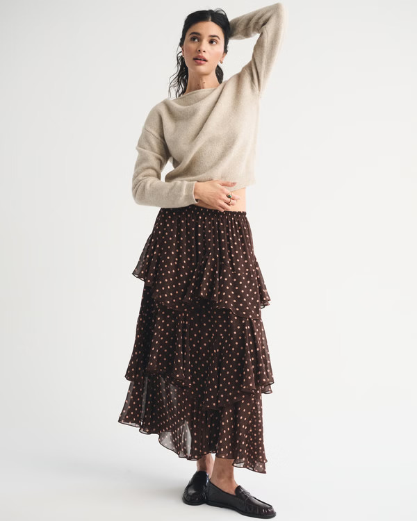 Women's High Rise Tiered Flowy Maxi Skirt | Women's Bottoms | Abercrombie.com | Abercrombie & Fitch (US)