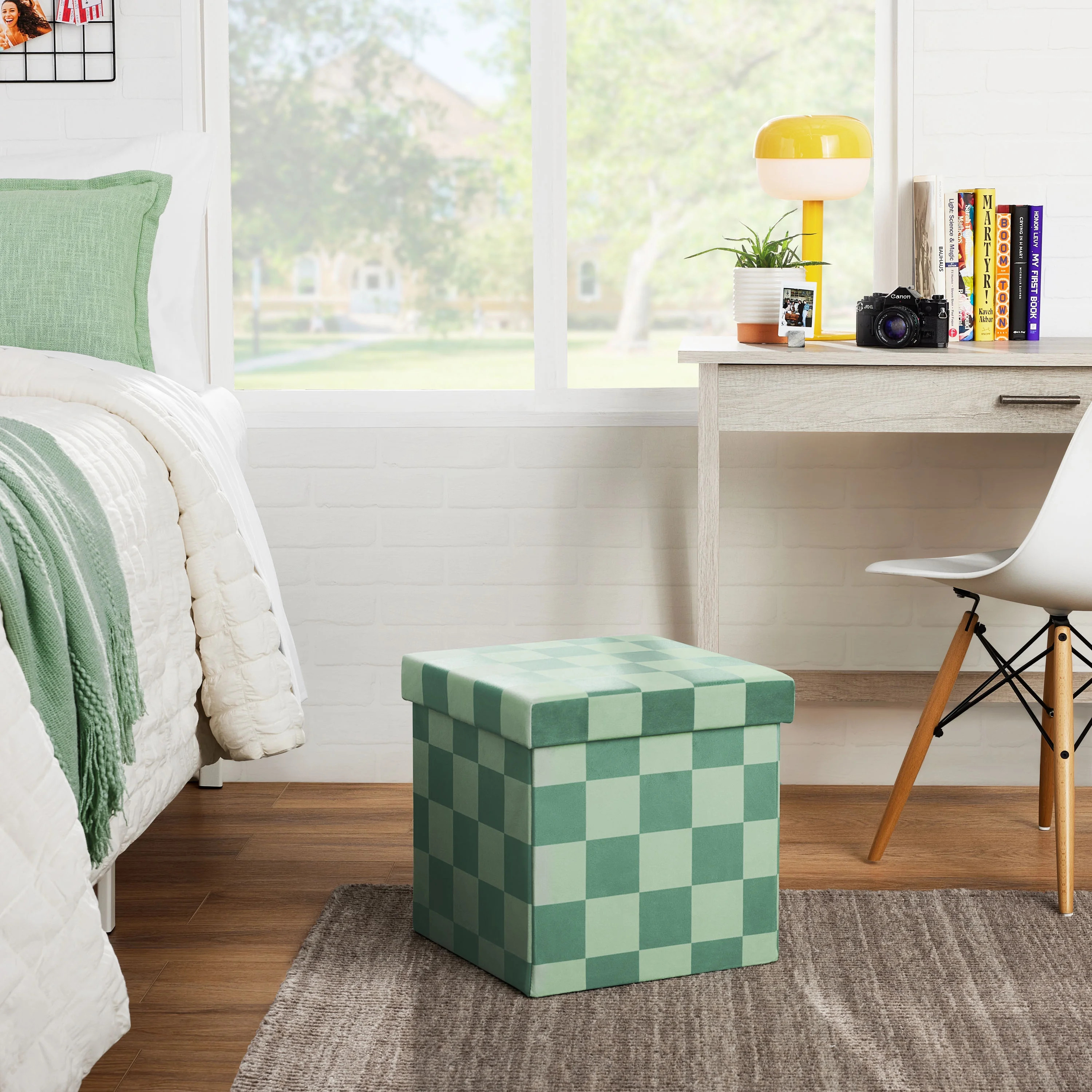 Mainstays Collapsible Storage Ottoman, Sage Check | Walmart (US)
