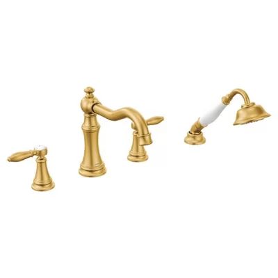 Weymouth Double Handle Deck Mounted Roman Tub Faucet Trim with Diverter and Handshower | Wayfair North America
