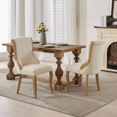 Lyngins Mid-Century Modern Dining Chair – Luxurious Breathable Snow Velvet Upholstered Armless Chair with Curved Wood Trim & Sculpted Legs, Beige | Target