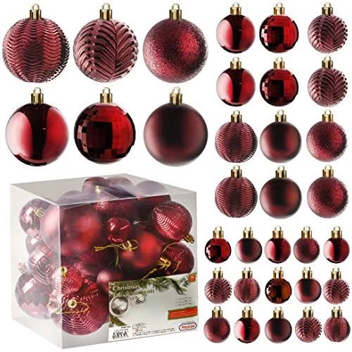 Prextex Red Christmas Ball Ornaments for Christams Decorations - 36 Pieces Xmas Tree Shatterproof... | Walmart (US)