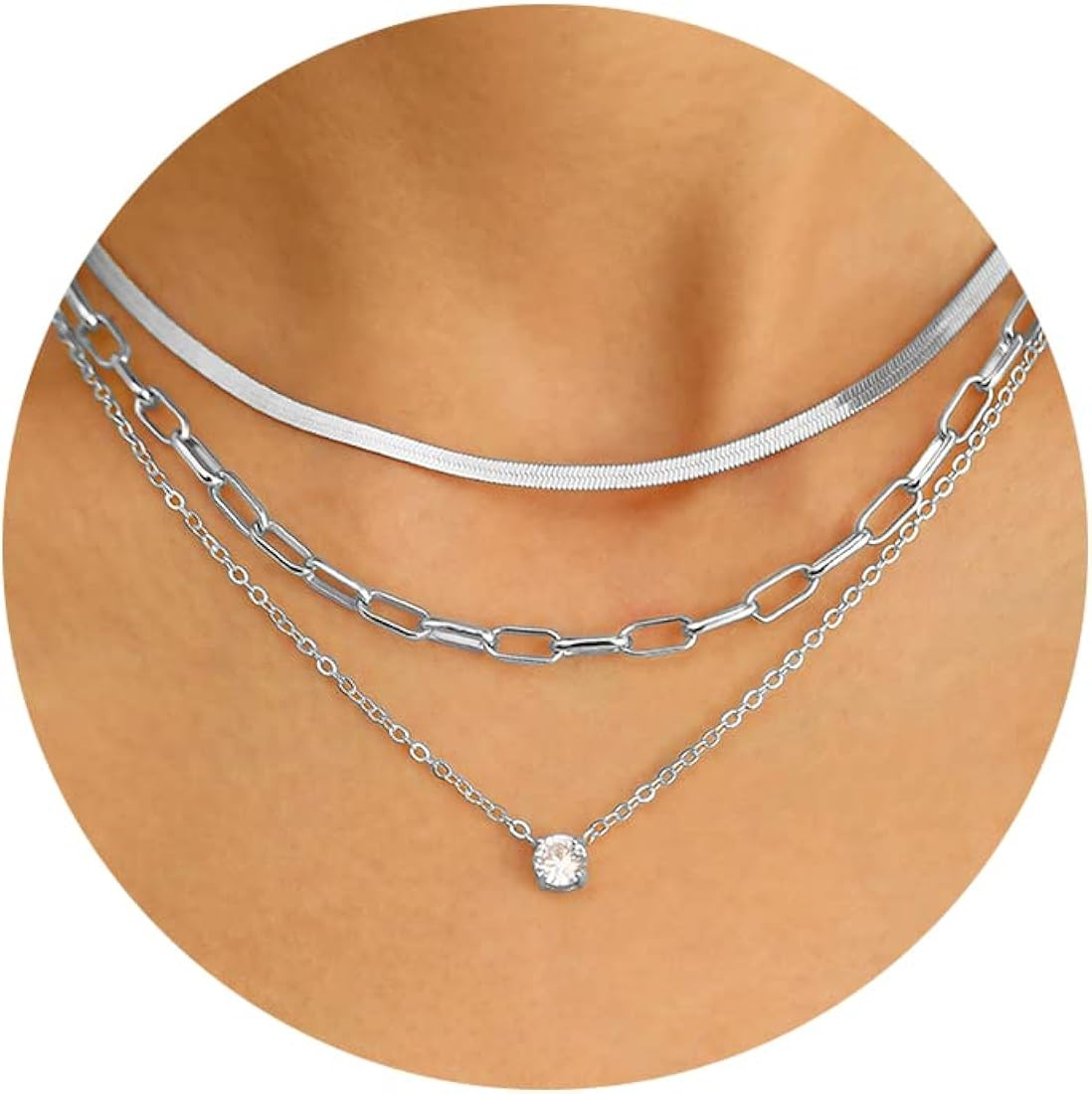 17 MILE Gold Layered Choker Necklace for Women Girls, 14K Real Gold Plated CZ Pendant Necklace, D... | Amazon (US)