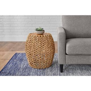 StyleWell Brisbane Natural Woven Accent Table with Round Wood Drum Design (19.7 in. W x 21.7 in. ... | The Home Depot